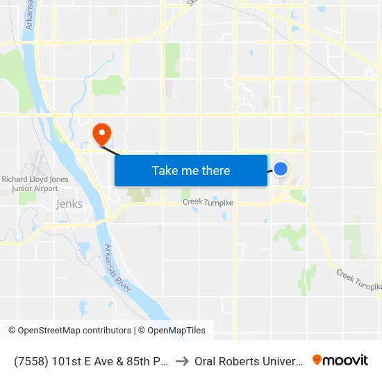 (7558) 101st E Ave & 85th Pl Sb to Oral Roberts University map