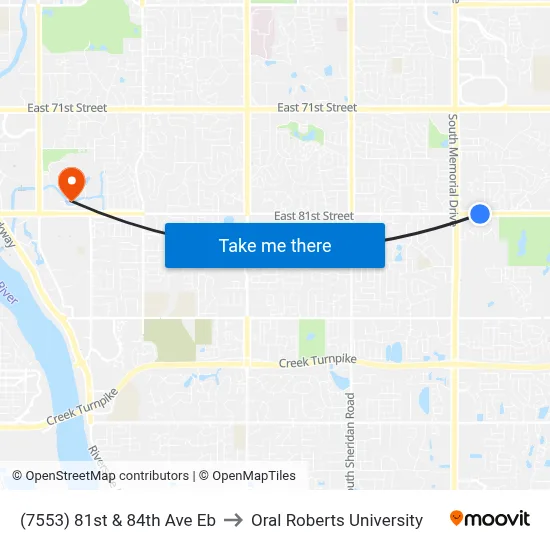 (7553) 81st &  84th Ave Eb to Oral Roberts University map