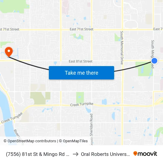 (7556) 81st St & Mingo Rd Eb to Oral Roberts University map