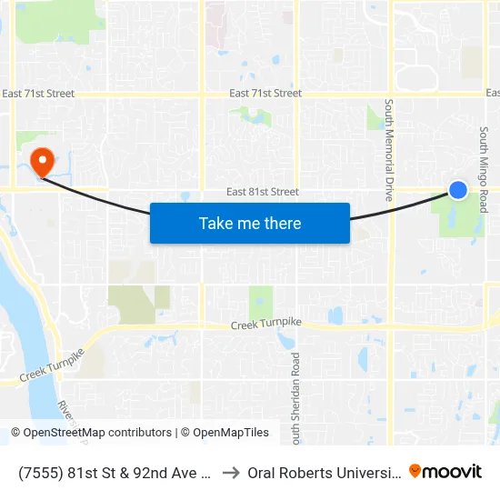 (7555) 81st St & 92nd Ave Eb to Oral Roberts University map