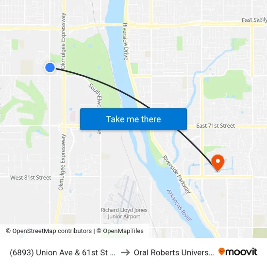 (6893) Union Ave & 61st St Nb to Oral Roberts University map