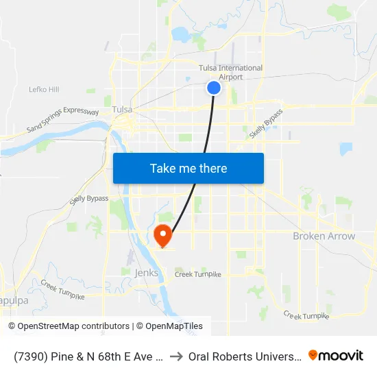 (7390) Pine &  N 68th E Ave Eb to Oral Roberts University map