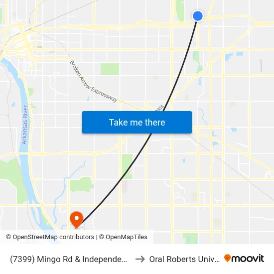 (7399) Mingo Rd & Independence St Sb to Oral Roberts University map