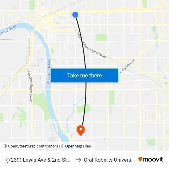 (7239) Lewis Ave & 2nd St Sb to Oral Roberts University map