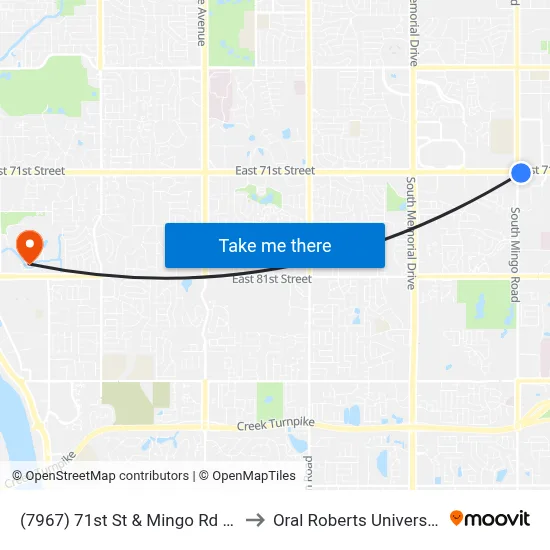 (7967) 71st St & Mingo Rd Eb to Oral Roberts University map