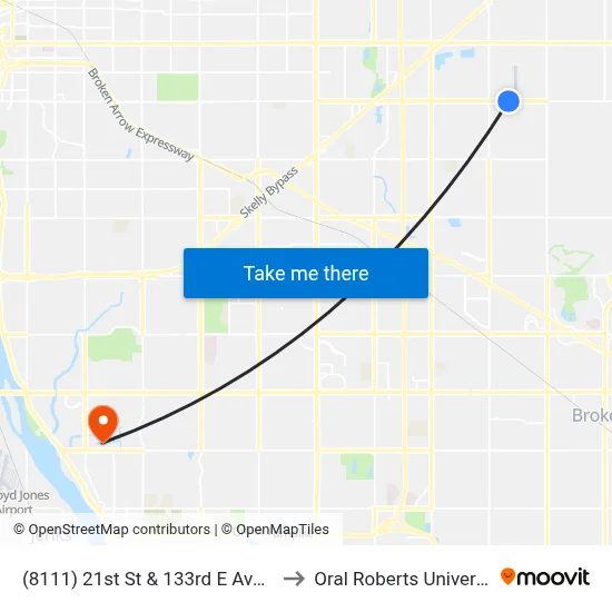 (8111) 21st St & 133rd E Ave Wb to Oral Roberts University map
