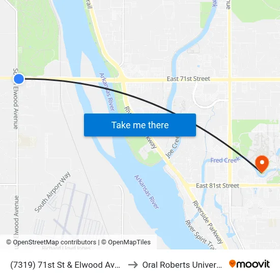 (7319) 71st St & Elwood Ave Eb to Oral Roberts University map