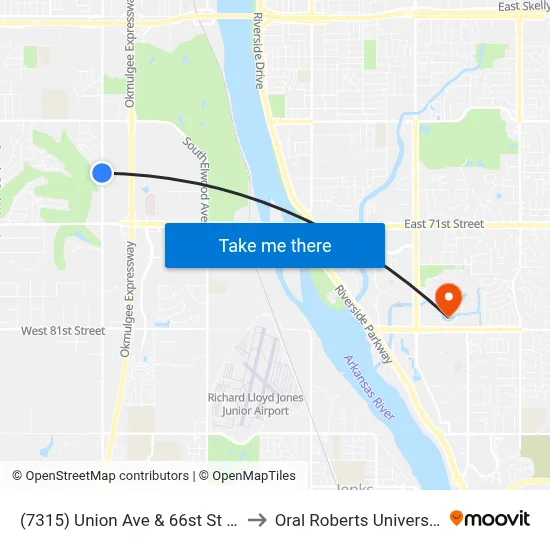 (7315) Union Ave & 66st St Sb to Oral Roberts University map