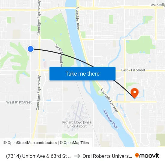 (7314) Union Ave & 63rd St Sb to Oral Roberts University map