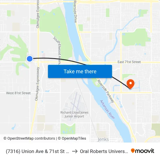 (7316) Union Ave & 71st St Sb to Oral Roberts University map