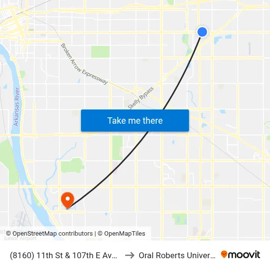(8160) 11th St & 107th E Ave Wb to Oral Roberts University map