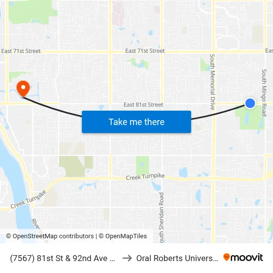 (7567) 81st St & 92nd Ave Wb to Oral Roberts University map