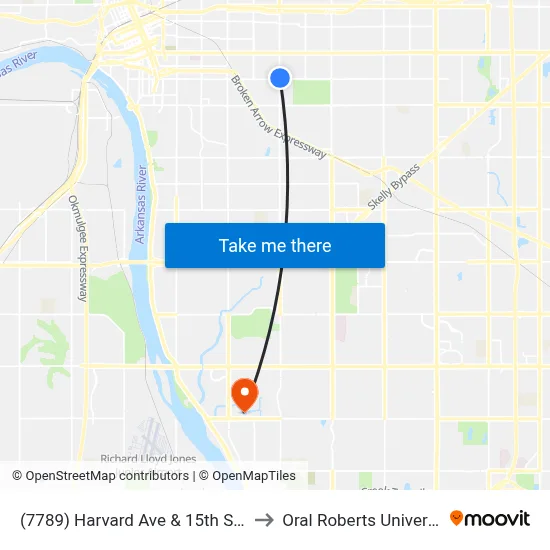 (7789) Harvard Ave & 15th St Nb to Oral Roberts University map