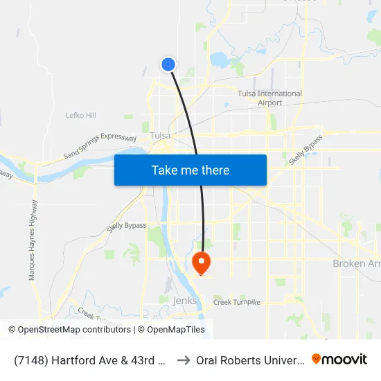 (7148) Hartford Ave & 43rd St Sb to Oral Roberts University map