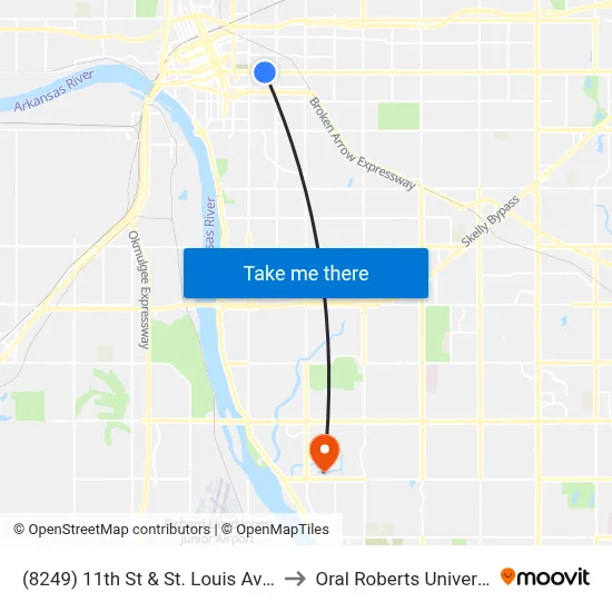 (8249) 11th St & St. Louis Ave Eb to Oral Roberts University map