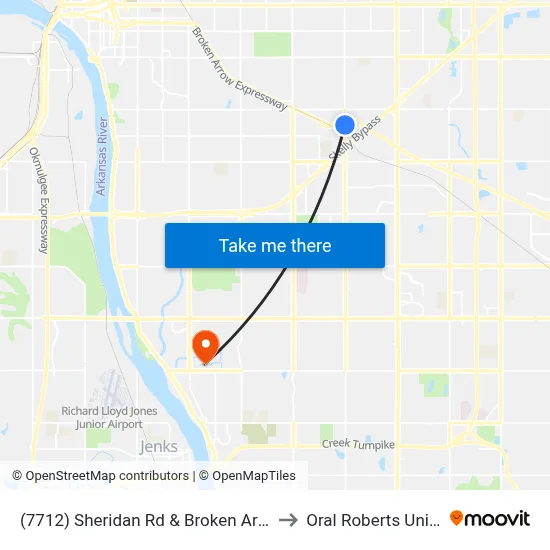 (7712) Sheridan Rd & Broken Arrow Expwy to Oral Roberts University map