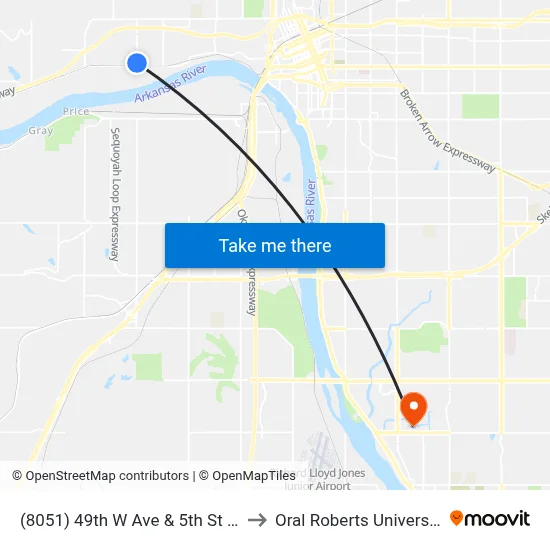 (8051) 49th W Ave & 5th St Sb to Oral Roberts University map