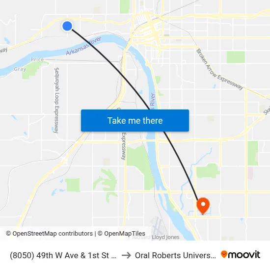 (8050) 49th W Ave & 1st St Sb to Oral Roberts University map
