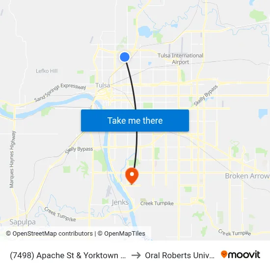 (7498) Apache St & Yorktown Ave Wb to Oral Roberts University map