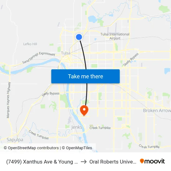 (7499) Xanthus Ave & Young St Sb to Oral Roberts University map