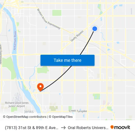 (7813) 31st St & 89th E Ave Eb to Oral Roberts University map