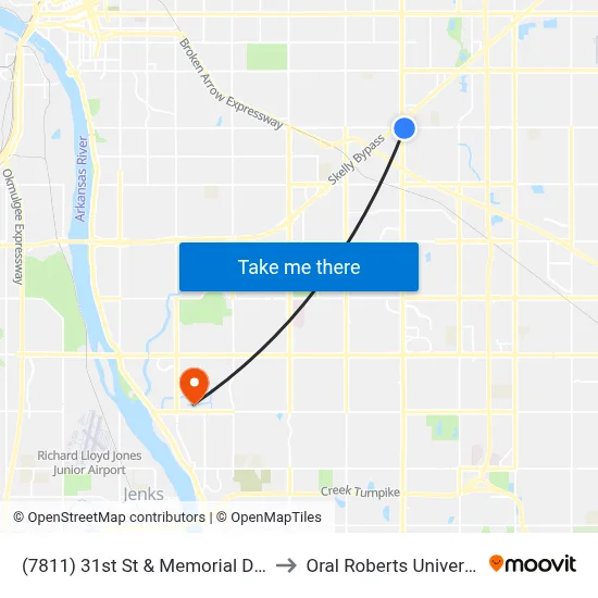 (7811) 31st St & Memorial Dr Eb to Oral Roberts University map