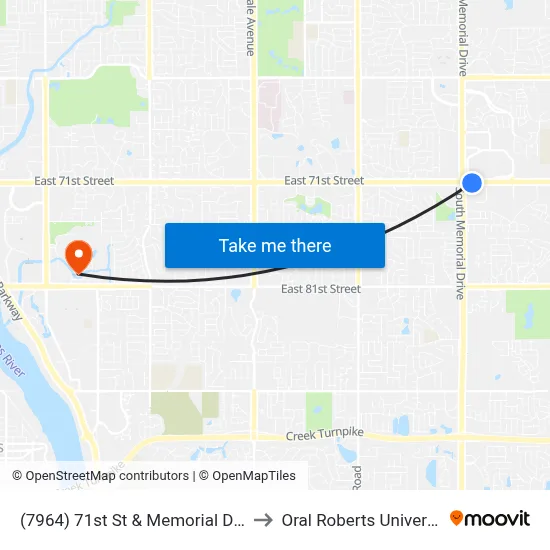 (7964) 71st St & Memorial Dr Eb to Oral Roberts University map