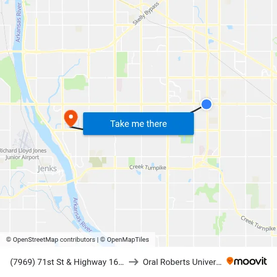 (7969) 71st St & Highway 169 Eb to Oral Roberts University map