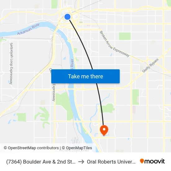 (7364) Boulder Ave & 2nd St Nb to Oral Roberts University map