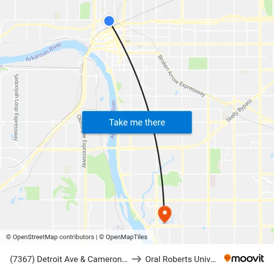 (7367) Detroit Ave & Cameron St Nb to Oral Roberts University map