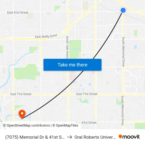 (7075) Memorial Dr & 41st St Nb to Oral Roberts University map