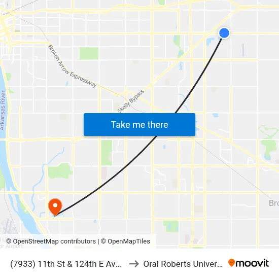 (7933) 11th St & 124th E Ave Wb to Oral Roberts University map