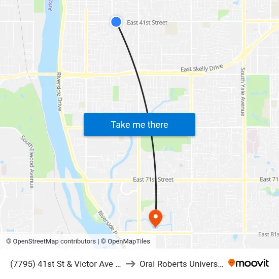 (7795) 41st St & Victor Ave Eb to Oral Roberts University map