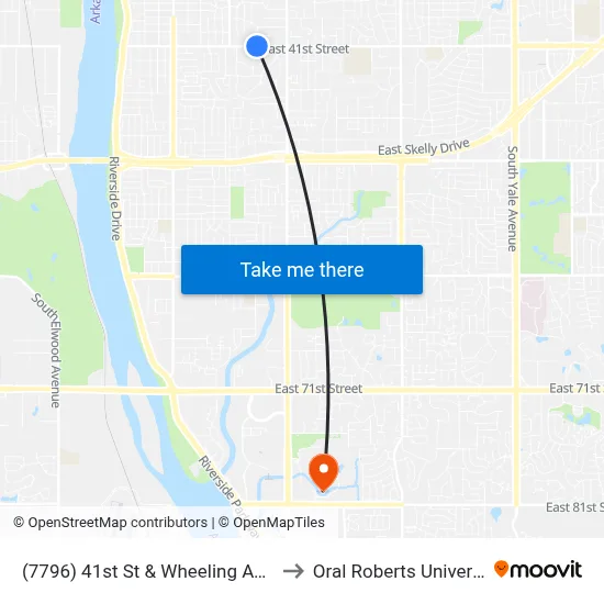 (7796) 41st St & Wheeling Ave Eb to Oral Roberts University map
