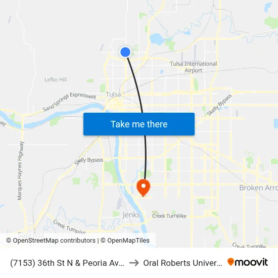 (7153) 36th St N & Peoria Ave Eb to Oral Roberts University map