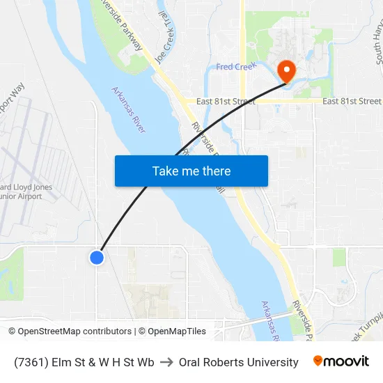 (7361) Elm St & W H St Wb to Oral Roberts University map