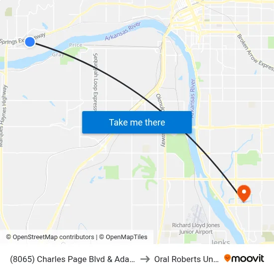 (8065) Charles Page Blvd & Adams Rd 2 Wb to Oral Roberts University map