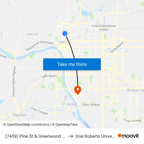 (7459) Pine St & Greenwood Pl Wb to Oral Roberts University map