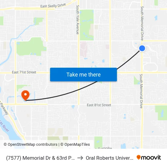 (7577) Memorial Dr & 63rd Pl Nb to Oral Roberts University map