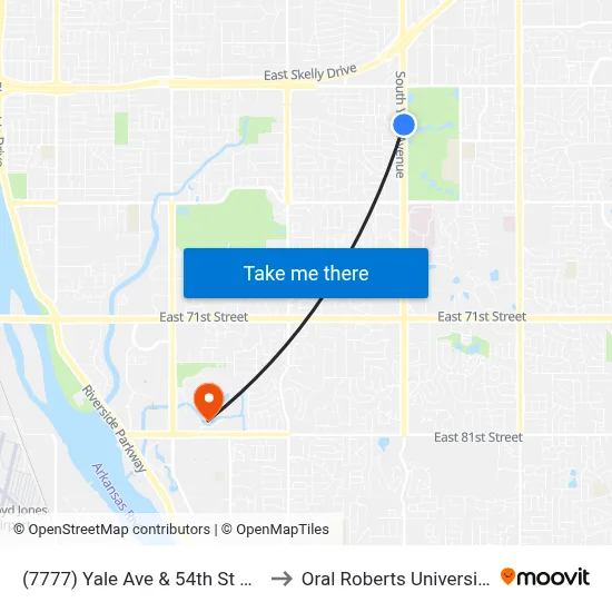 (7777) Yale Ave & 54th St Nb to Oral Roberts University map