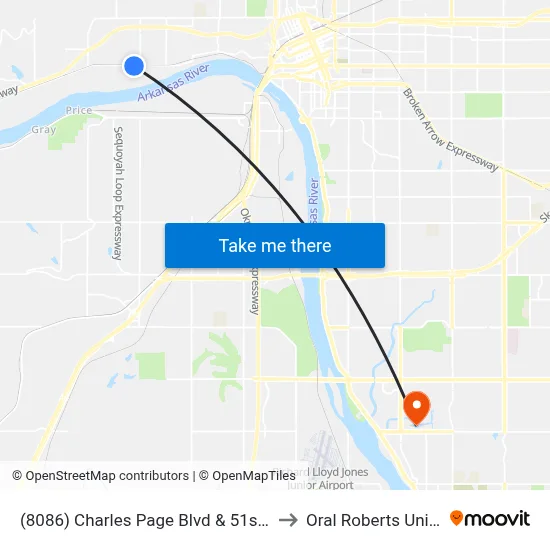 (8086) Charles Page Blvd & 51st W Ave Eb to Oral Roberts University map