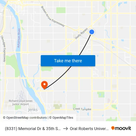 (8331) Memorial Dr & 35th St Nb to Oral Roberts University map