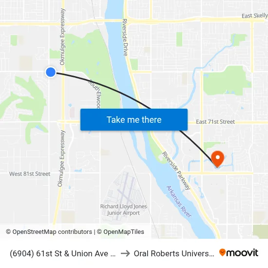 (6904) 61st St & Union Ave Eb to Oral Roberts University map