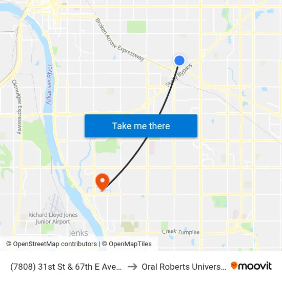 (7808) 31st St & 67th E Ave Eb to Oral Roberts University map