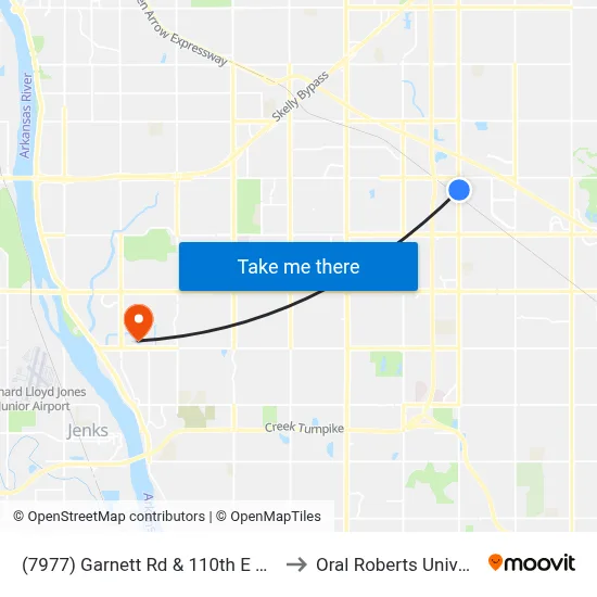 (7977) Garnett Rd & 110th E Ave Nb to Oral Roberts University map
