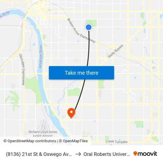 (8136) 21st St & Oswego Ave Eb to Oral Roberts University map