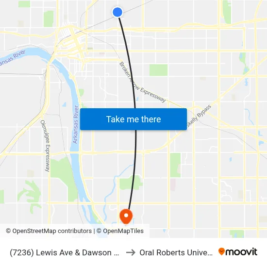 (7236) Lewis Ave & Dawson Rd Sb to Oral Roberts University map