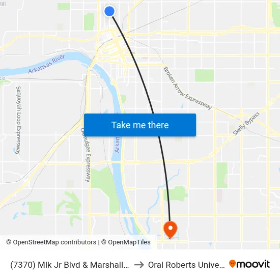 (7370) Mlk Jr Blvd & Marshall St Nb to Oral Roberts University map