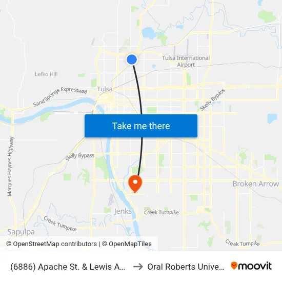(6886) Apache St. & Lewis Ave. Eb to Oral Roberts University map