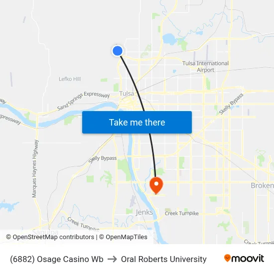 (6882) Osage Casino Wb to Oral Roberts University map
